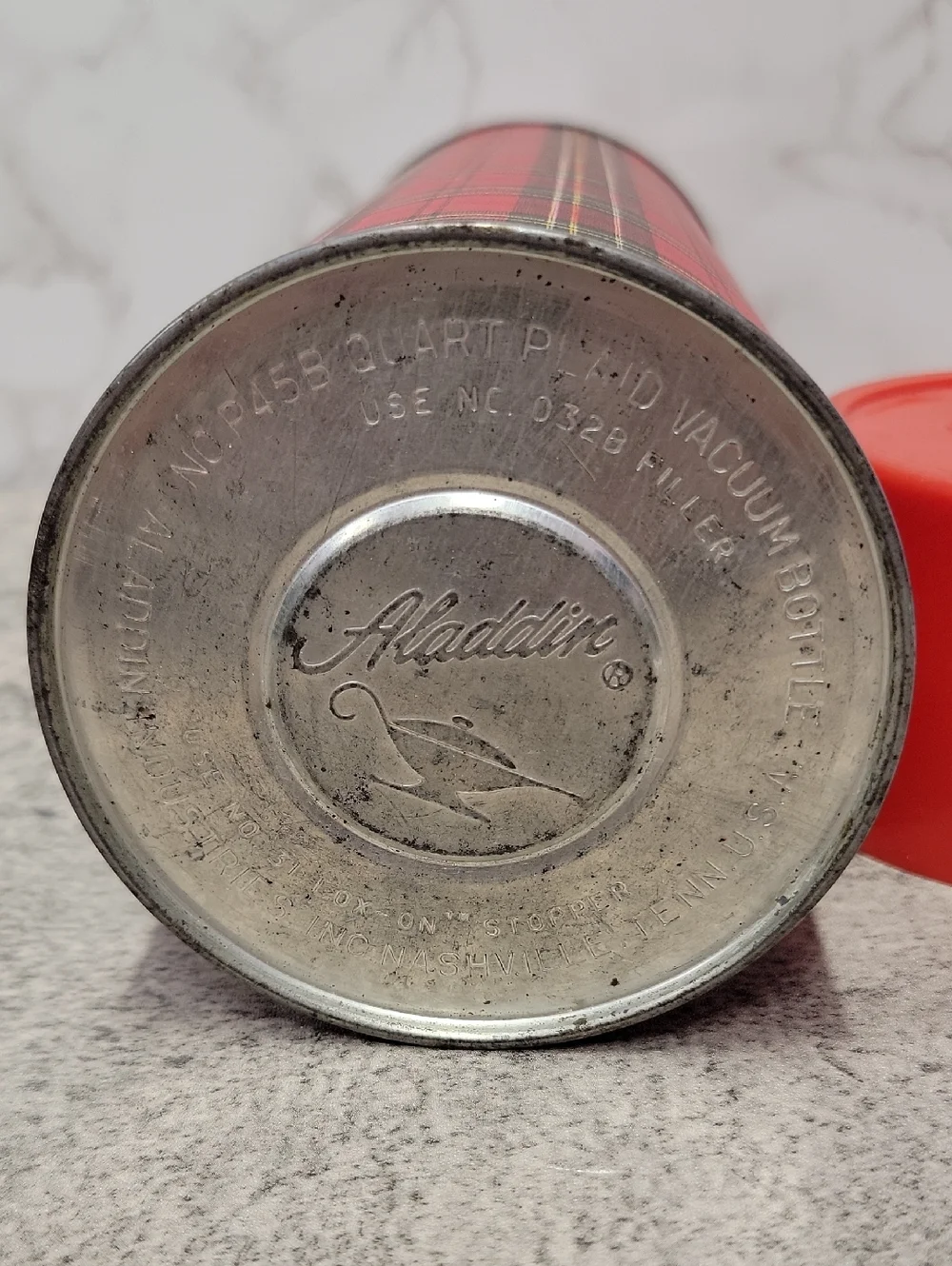 Vintage Aladdin Red Plaid Thermos Classic Full Size Retro Bottle